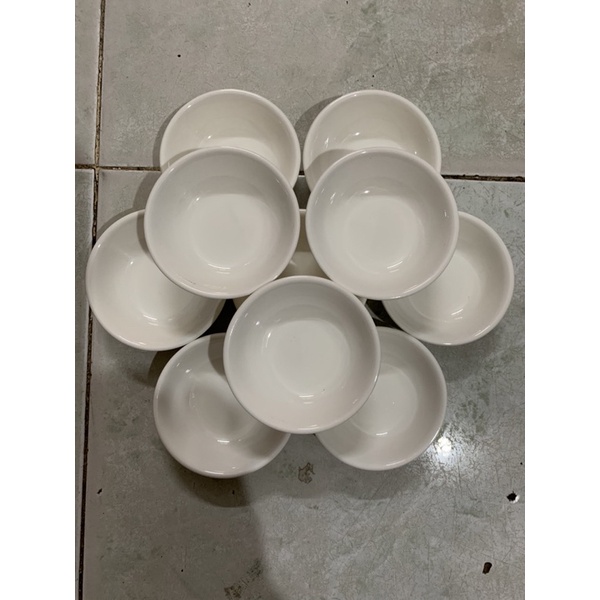 lốc 10 Chén Sứ Nhỏ Tráng Men Trắng Đựng Nước Chấm , Muối Tiêu Kích Thước Miệng 7,5cm Cao 2cm