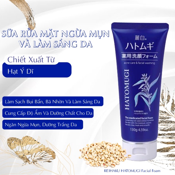 Sữa Rửa Mặt Ngừa Mụn Reihaku Hatomugi Facial Foam Tuýp 130g