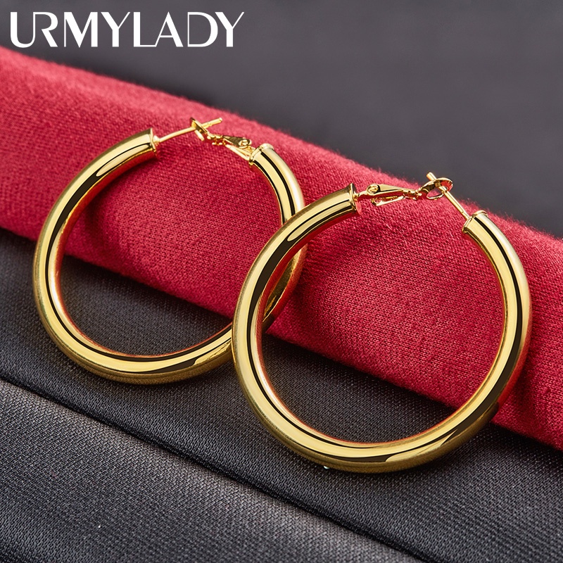 URMYLADY Vòng Tròn Mịn 50 Mm Vòng Bông Tai Vàng 24K Dành Cho Nữ Quyến Rũ Đám Cưới Đính Hôn Thời Trang Trang Trang Sức