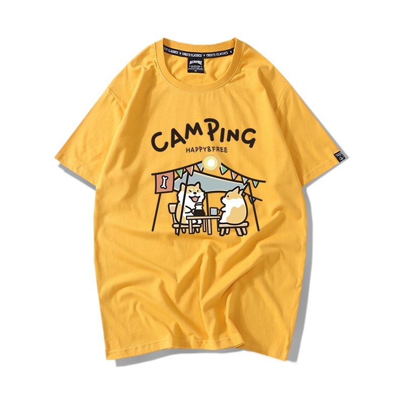 Áo Thun Tay Lỡ Nữ HappyFamily Form Rộng In Hình Cún Shiba Camping Chất vải cotton 100 cao cấp