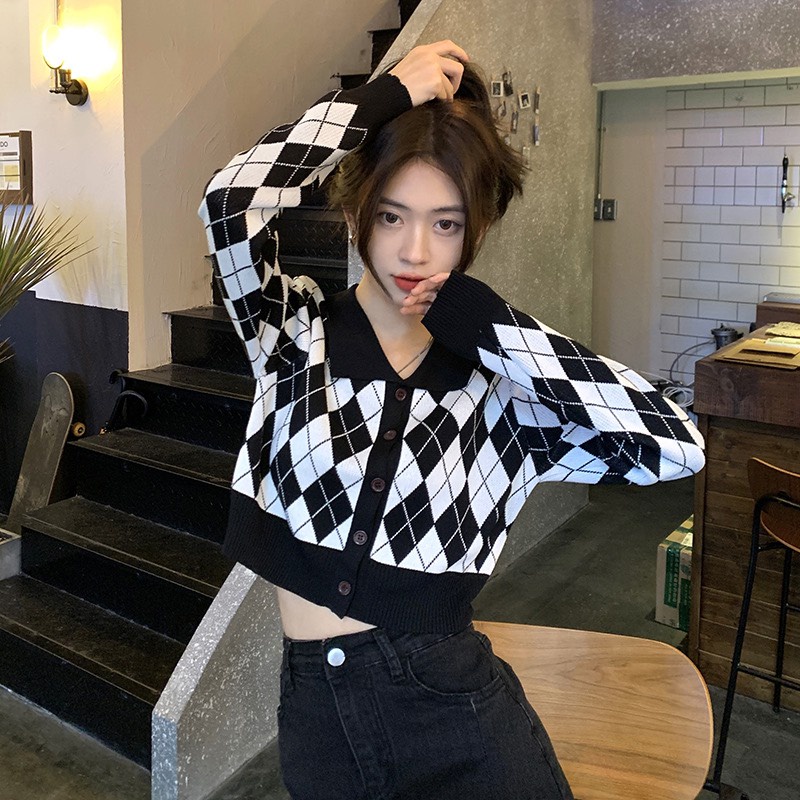 [ HÀNG TỰ CHỤP] Áo HAMEN len cardigan nữ dài tay kiểu dáng croptop ulzzang dễ thương