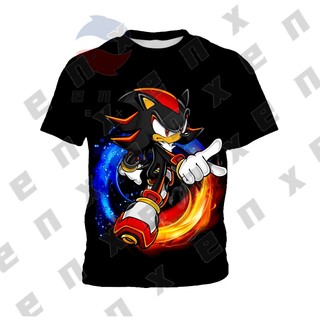 * ENX * Shadow the Hedgehog Sonic Áo thun trẻ em màu đen mùa hè bé trai hoạt hình hàng đầu Áo sơ mi trẻ em 3-13 tuổi