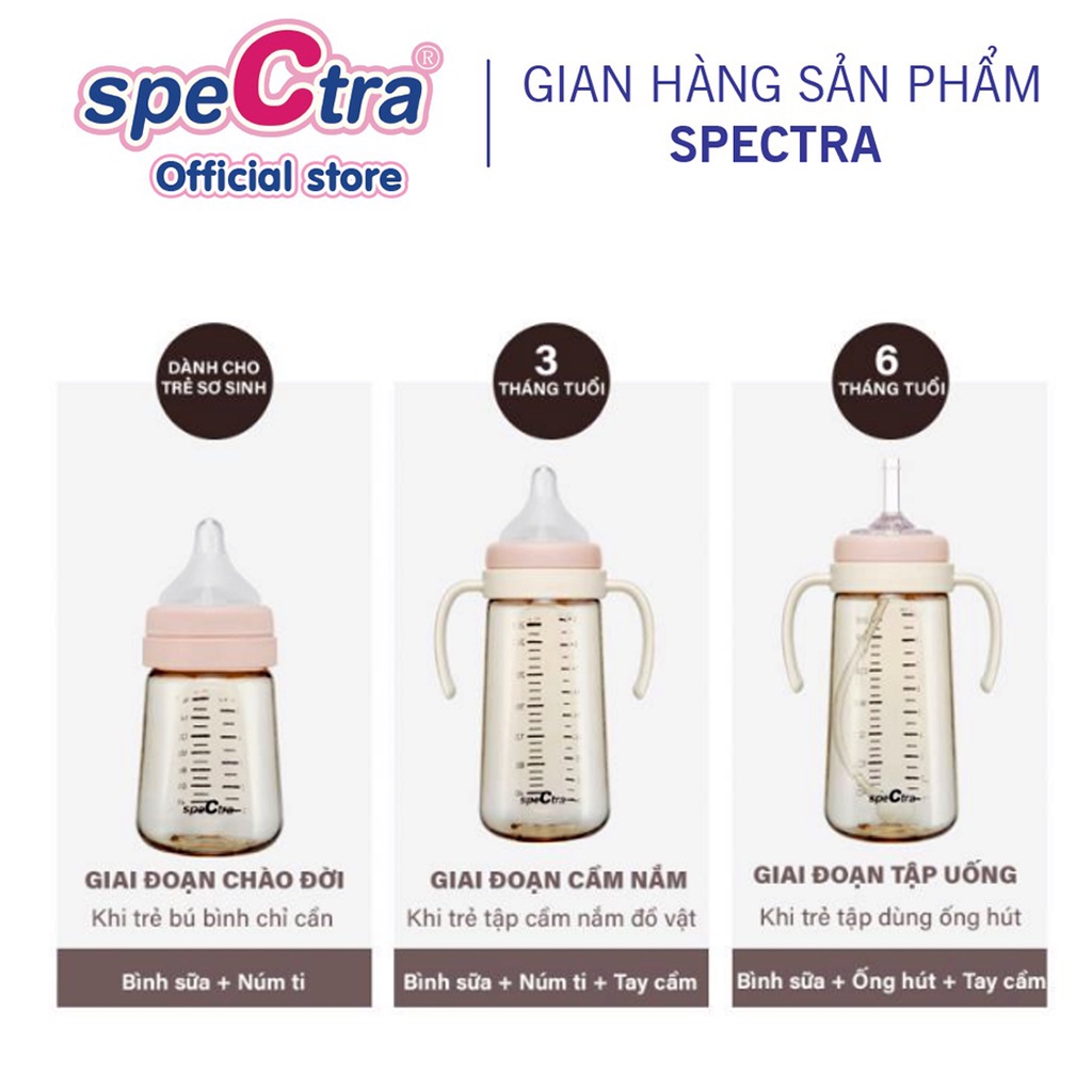 Ảnh Bình sữa PPSU cổ rộng Spectra 260ml kèm núm ti size M/L/XL HÀN QUỐC 4