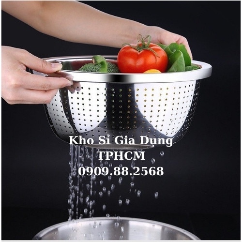 Rổ inox rá inox vo gạo rửa rau củ quả, lắp vừa vào thau inox sâu lòng ...