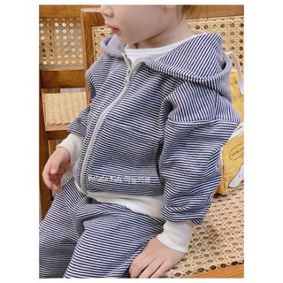 Bộ nỉ bông kẻ kéo khoá bé trai bé gái Batala kids, set nỉ hoodie kẻ trẻ em siêu ấm phong cách Hàn Quốc cho bé từ 10-23kg
