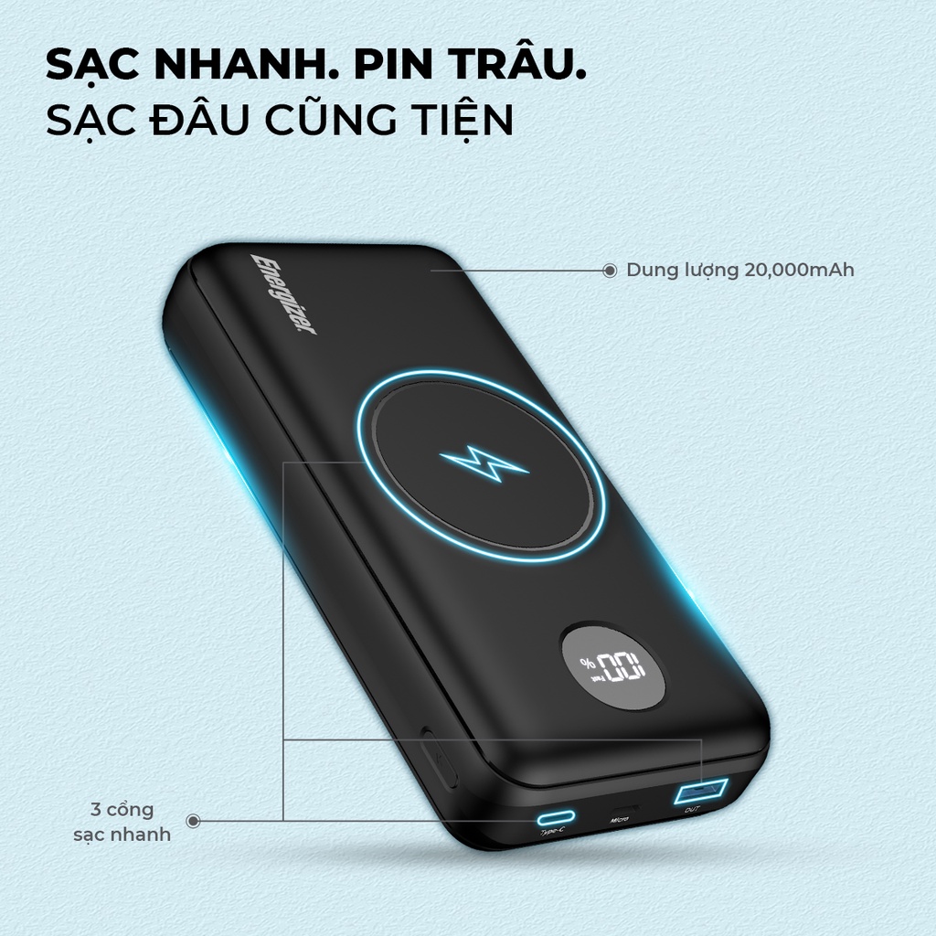 Ảnh Pin sạc dự phòng Energizer 20000mAh/ 3.7V - 3 cổng sạc ra tiện lợi, tích hợp sạc nhanh hai chiều 2