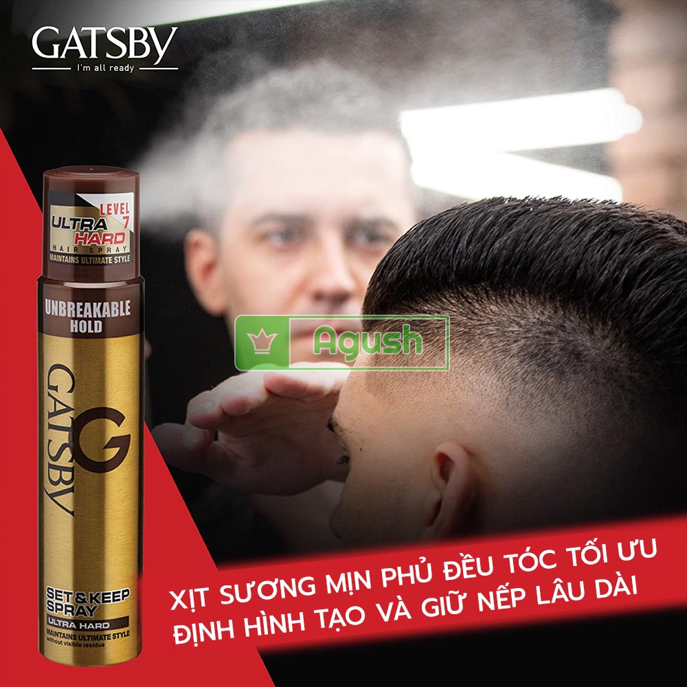 Gôm xịt tóc nam nữ giữ nếp lâu siêu cứng chính hãng nhật bản Gatsby Hair Spray Ultra Hard chai 250ml phồng bóng giá rẻ