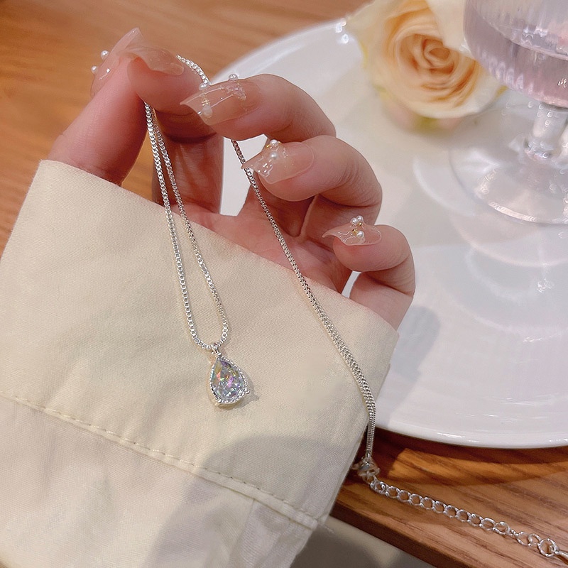 Vòng cổ Thép Titan Đính Đá Zircon Hình Giọt Nước Sang Trọng Cho Nữ