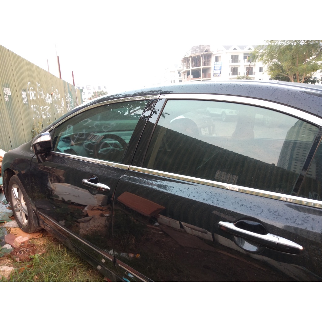 Nẹp viền chân kính và cong kính xe Honda Civic 2007 2008 2009 2010 2011 2012 INOX sáng bóng