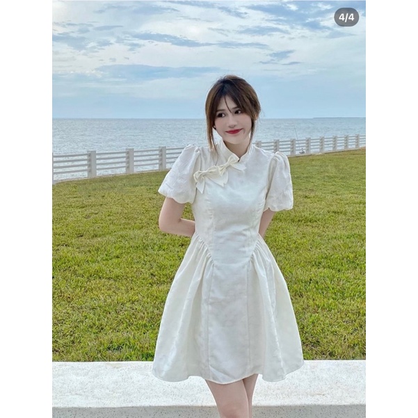 ĐẦM XỐP NUDE TÀU XOÈ NƠ PHỐI VOAN Shopee Việt Nam