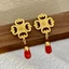 1 Đôi Bông Tai Hồng Ngọc Ruby Màu Đỏ Rượu Vang Phong Cách Baroque Sang Trọng