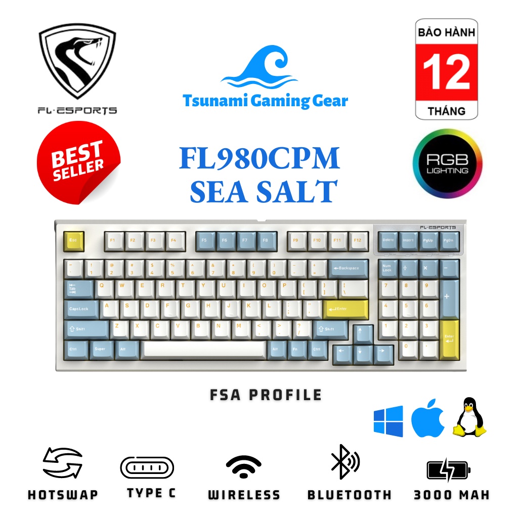 Bàn phím cơ FL-Esports FL980CPM Sea Salt | RGB | Bluetooth | Wireless  2.4Ghz | Hotswap | Kailh Box Switch | Shopee Việt Nam