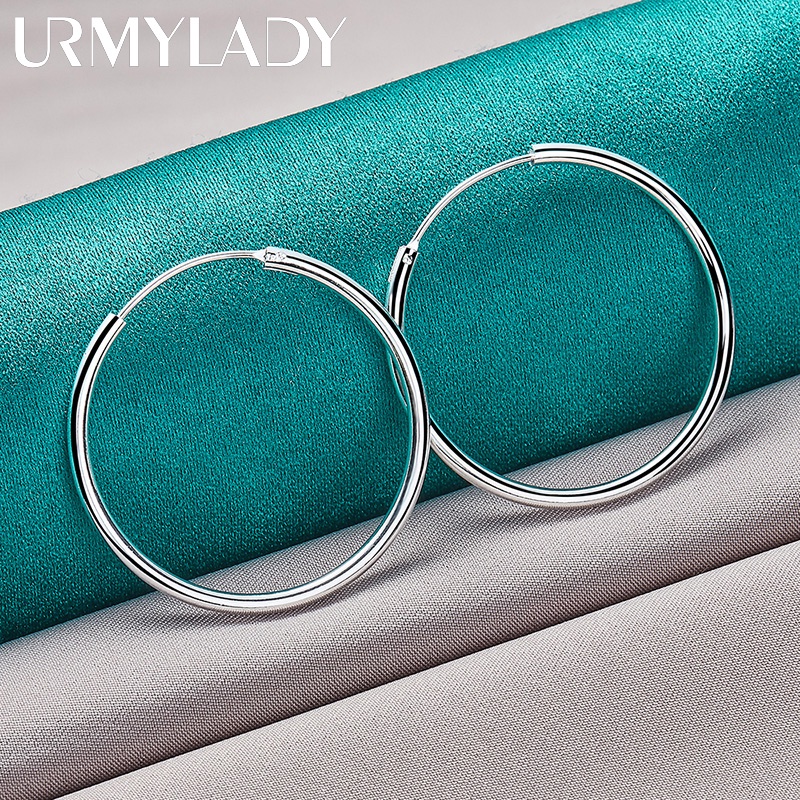 Urmylady Bạc 925 50mm Vòng Tròn Mịn Bông Tai Vòng Tai Cho Nữ Thời Trang Đơn Giản Cưới Đính Hôn Quyến Rũ Trang Sức