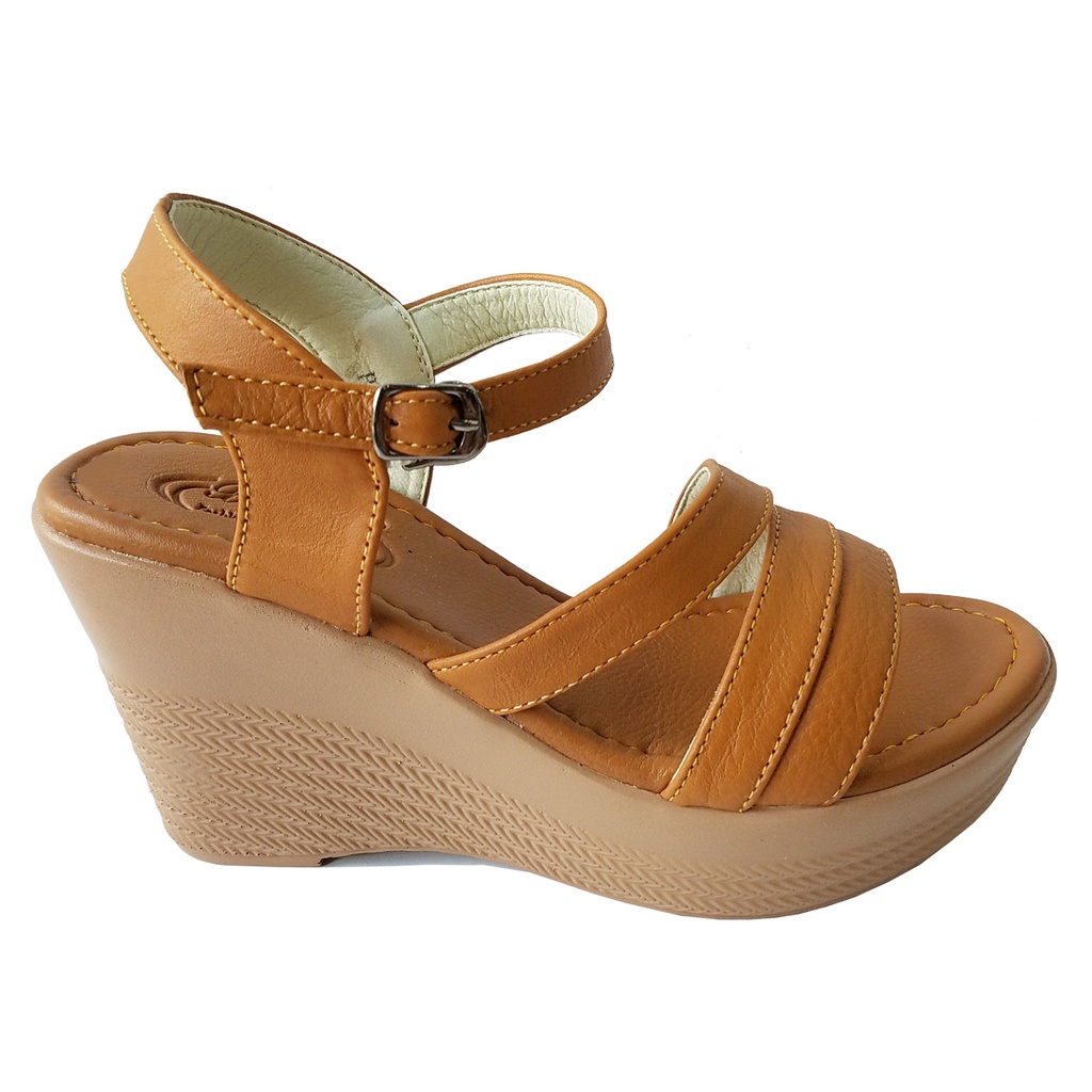 Giày Sandal Đế Xuồng BIGGBEN Da Bò Cao 9 Phân HKD614