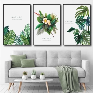 Combo 3 tấm tranh tráng gương treo tường Lala chủ đề lá xanh giá xưởng trang trí phòng khách kèm đinh 3 chân