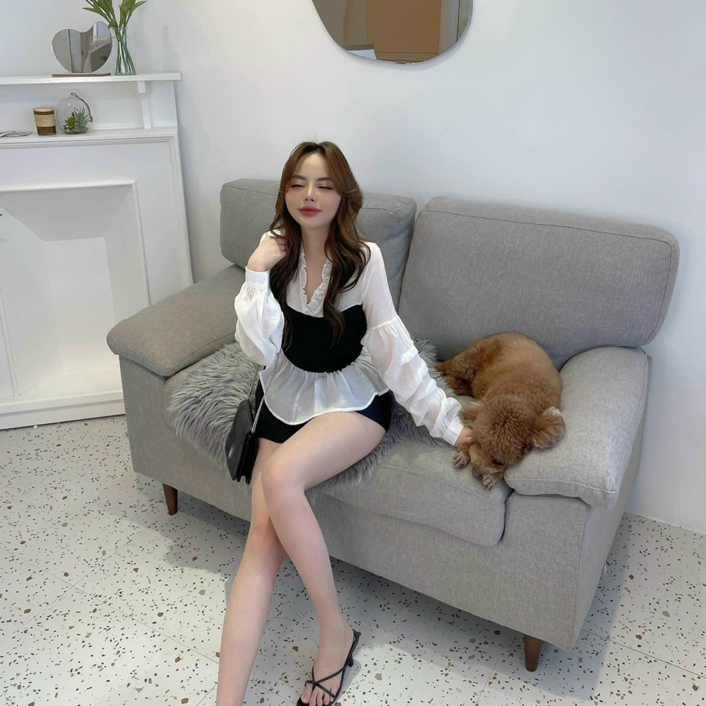 SET ÁO PHỐI VOAN TƠ KÈM QUẦN SHORT TAPTA | MEOINDAHOUSE