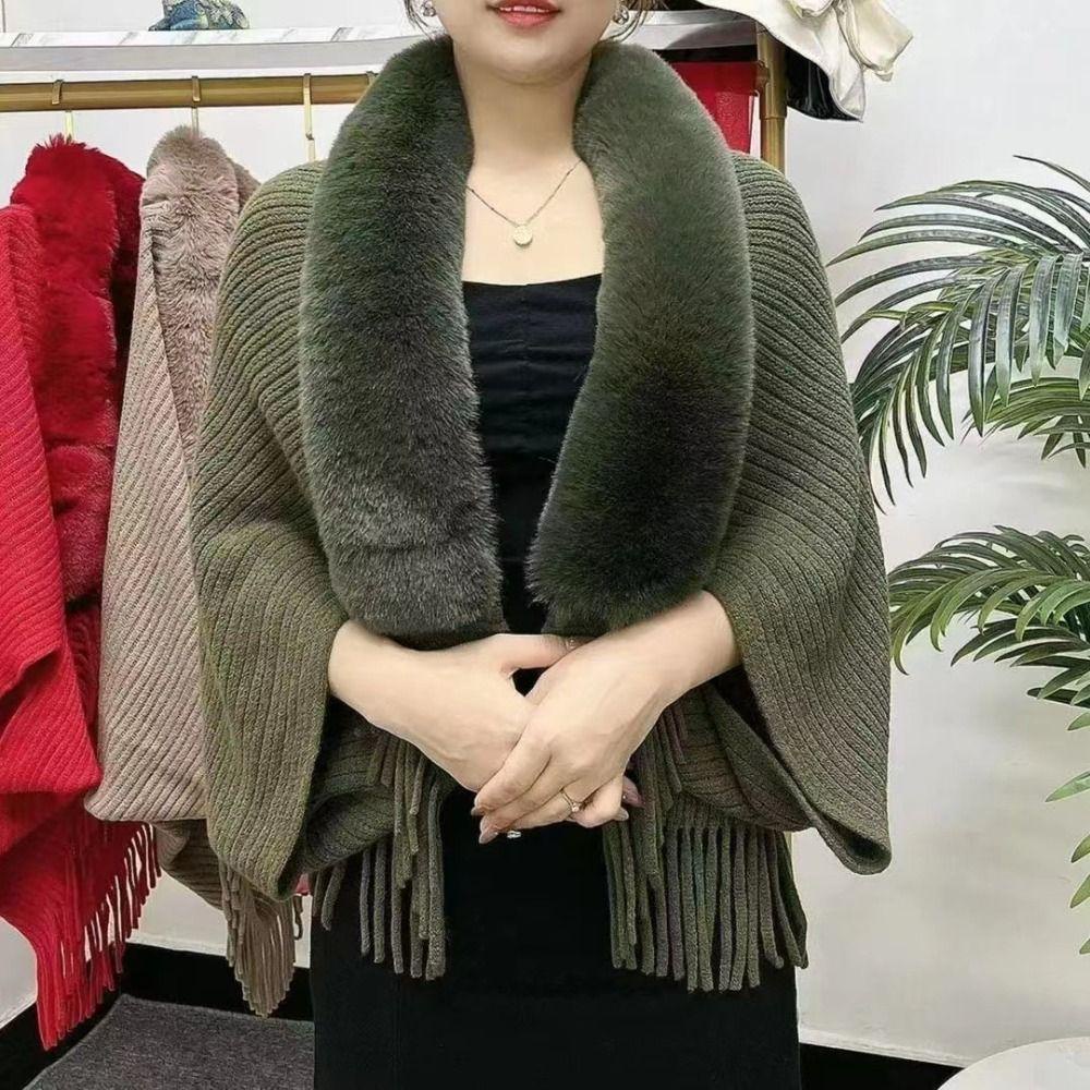 HOBBYIN Lông Thú Giả Cổ Áo Cardigan Áo Nữ Mùa Đông Ấm Áp