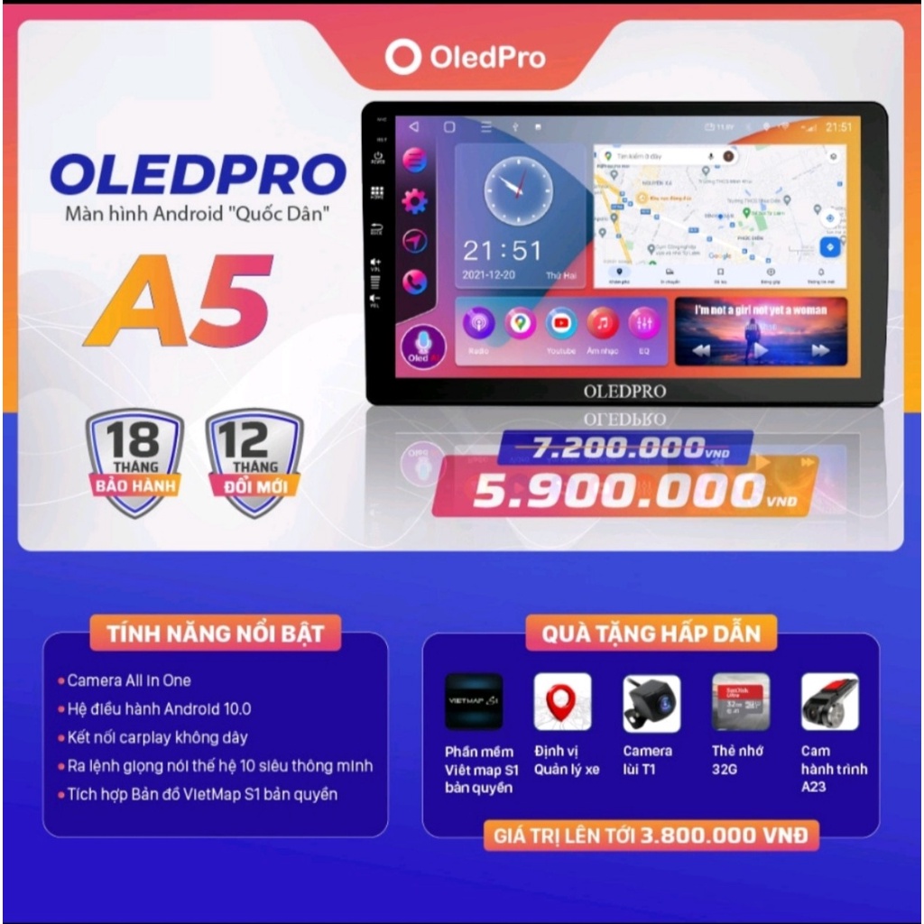 (Giá rẻ nhất) Màn hình Android oled pro A5 ram 2 bộ nhớ 32 chip 8 nhân ...