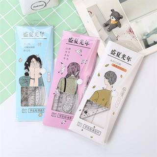 3 Bộ 4 Thước Kẻ Cô Gái Chàng Trai Lãng Mạn - Thỏ Hồng VPP