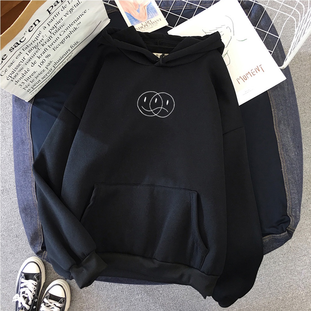 Áo Hoodie Unisex HappyFamily Họa Tiết Mặt Cười Mặt Buồn Chất Cotton 100 Cao Cấp