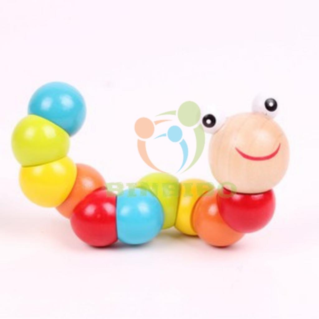 Đồ chơi con sâu gỗ uốn dẻo nhiều màu sắc đáng yêu cho bé - Binbibo