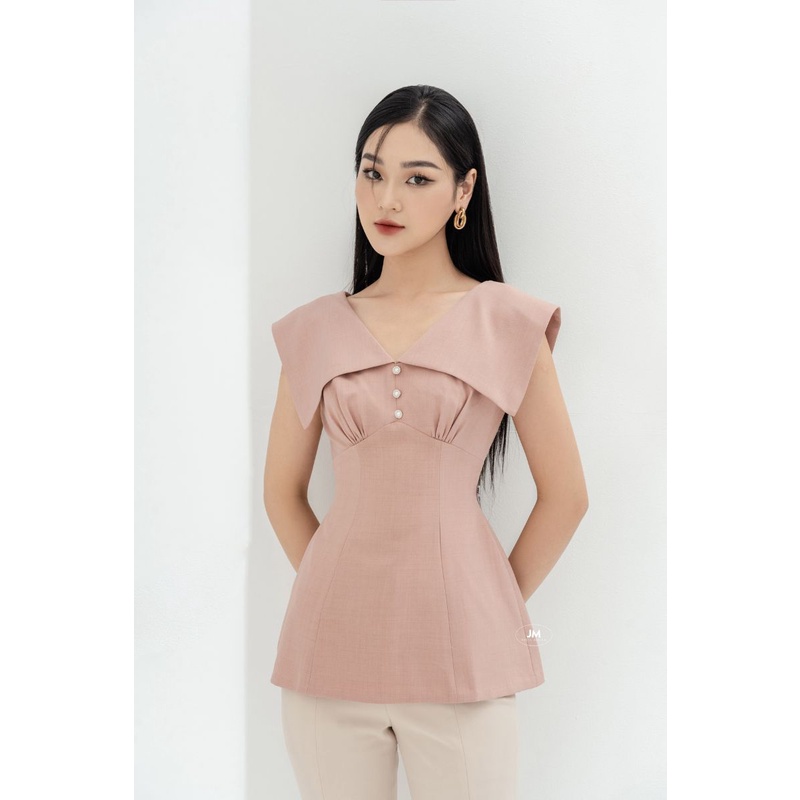 Áo thiết kế JM Dress Design cổ V bản to, nhún ngực, chất kiệu cao cấp, mặc đi làm và đi chơi 2T52.2209PL spe