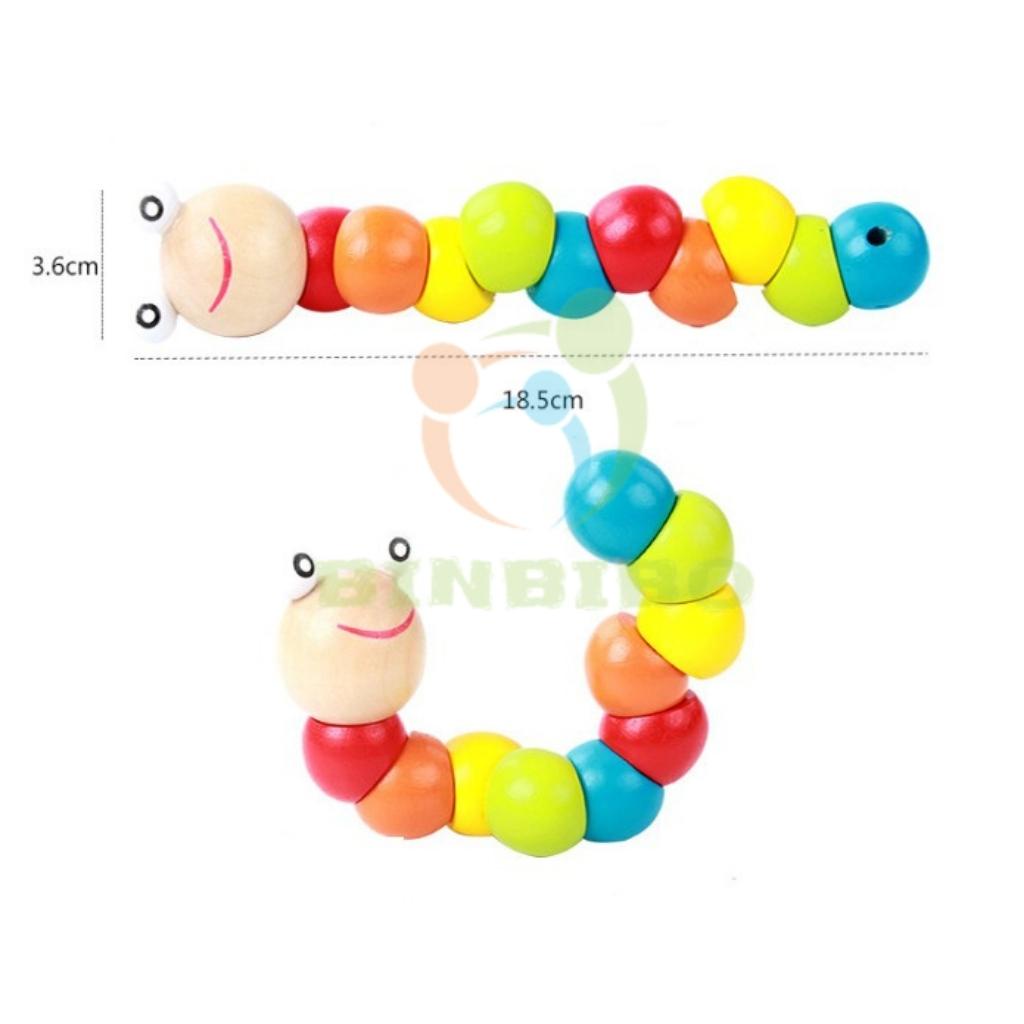 Đồ chơi con sâu gỗ uốn dẻo nhiều màu sắc đáng yêu cho bé - Binbibo