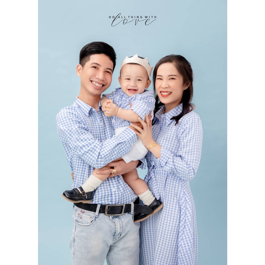 Combo Áo Gia Đình Caro Xanh Biển Nhạt Fig Tree Mã 147A( Hàng Thiết Kế Kèm Cận Cảnh)