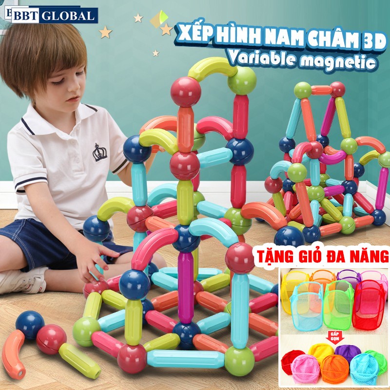 Ảnh Tặng hộp nhựa- Đồ chơi xếp hình nam châm thông minh đa dạng màu sắc 130 chi tiết 4