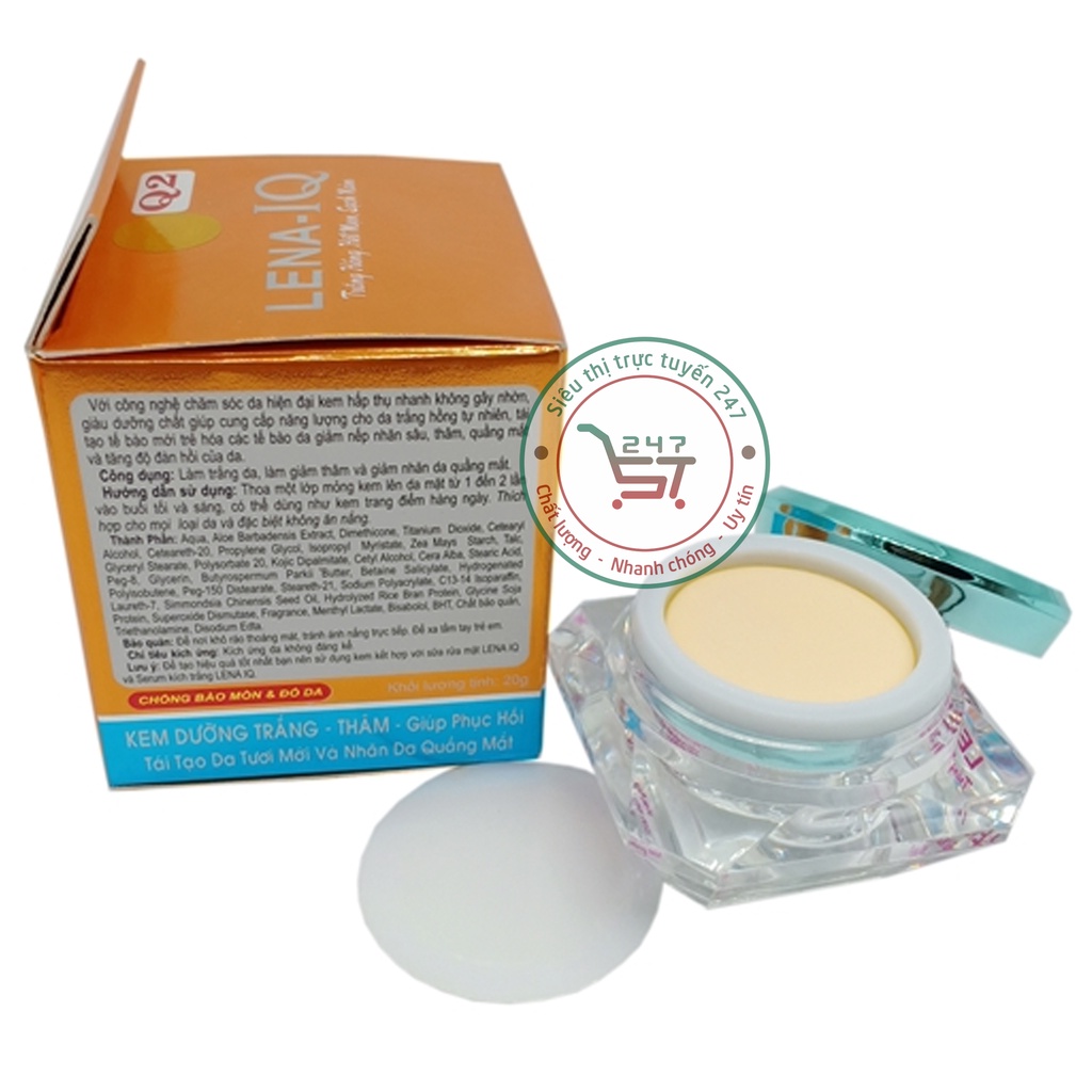 Kem dưỡng Trắng da mặt Tái tạo da mờ Nhăn Thâm quầng mắt Ngọc trai collagen Lena IQ (cam-xanh)