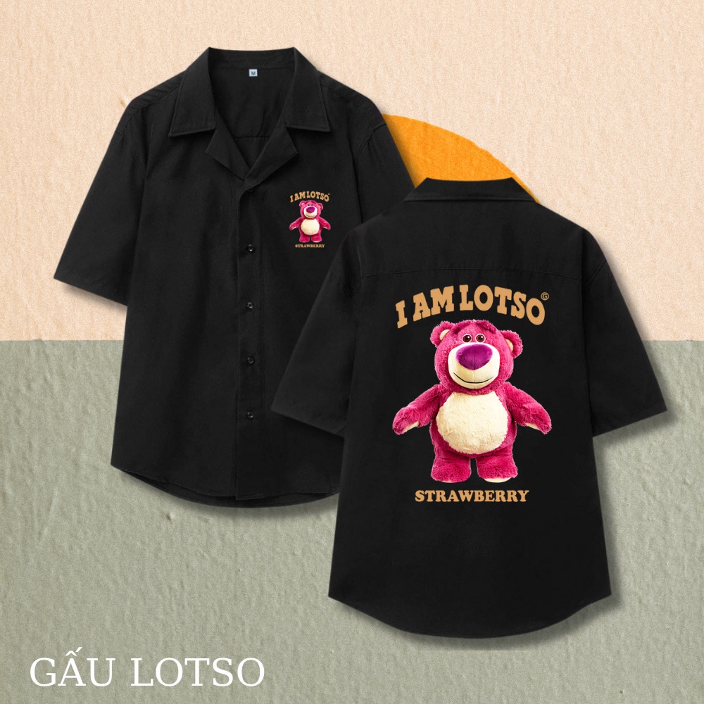 Áo sơ mi nam/nữ hoạ tiết "GẤU LOTSO "tay ngắn vải lụa thấm hút, thoáng mát, không nhăn shop 4TEE