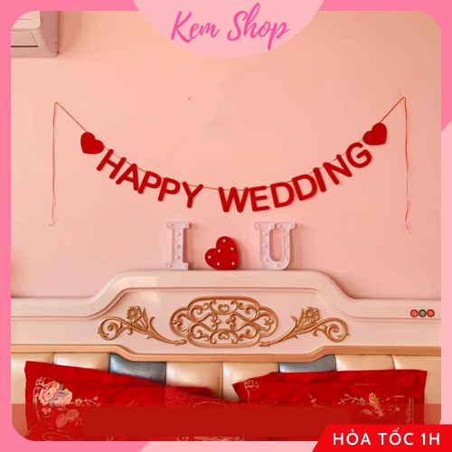 Dây chữ HAPPY WEDDING trang trí đám cưới, phòng cưới - Kem Shop K260