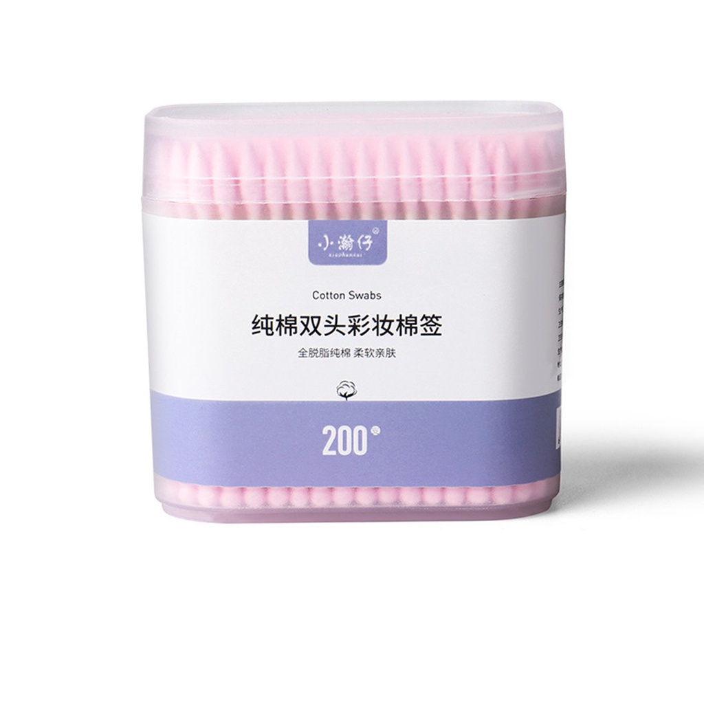 Hộp 200 chiếc tăm bông ngoáy tai 2 đầu mềm mại vệ sinh tai mũi an toàn tiện lợi