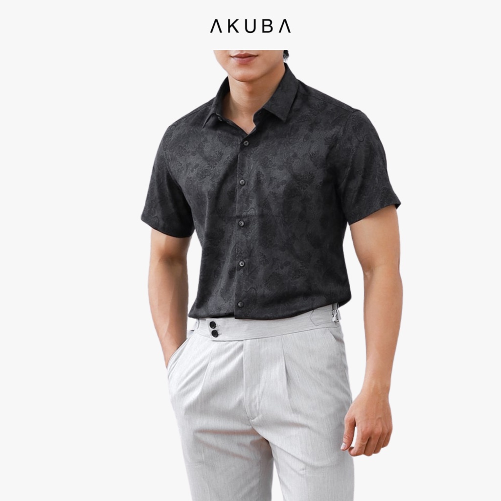 Áo sơ mi tay ngắn nam Akuba công sở dáng ôm vải cotton lụa cao cấp chống nhăn, đứng form phong cách Hàn Quốc 01M0047