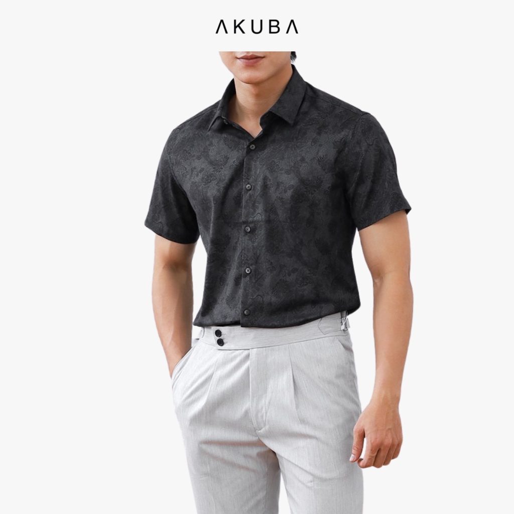 Áo Sơ mi tay ngắn Nam Akuba công sở dáng ôm vải cotton lụa cao cấp chống nhăn, đứng form phong cách Hàn Quốc 01M0047