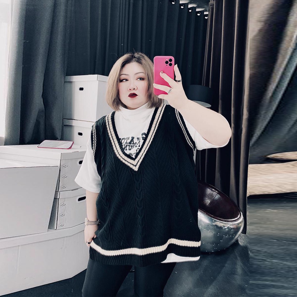 Áo dệt kim nữ Plus Size dáng rộng Skinny không tay đan