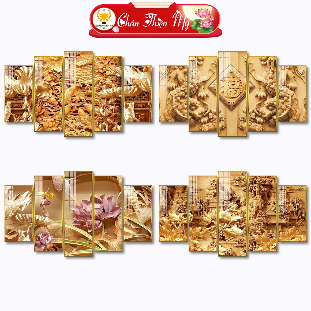 Bộ 5 Tranh Treo Tường Tráng Gương CHÂN THIỆN MỸ Trang Trí Phòng Khách ...