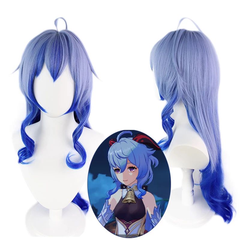 Tổng hợp Genshin Premium Impact Ganyu Blue Wig cho và Halloween Cosplay