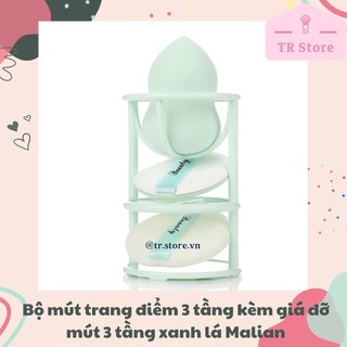Bộ 3 mút trang điểm kèm giá đỡ mút 3 tầng xanh lá Malian
