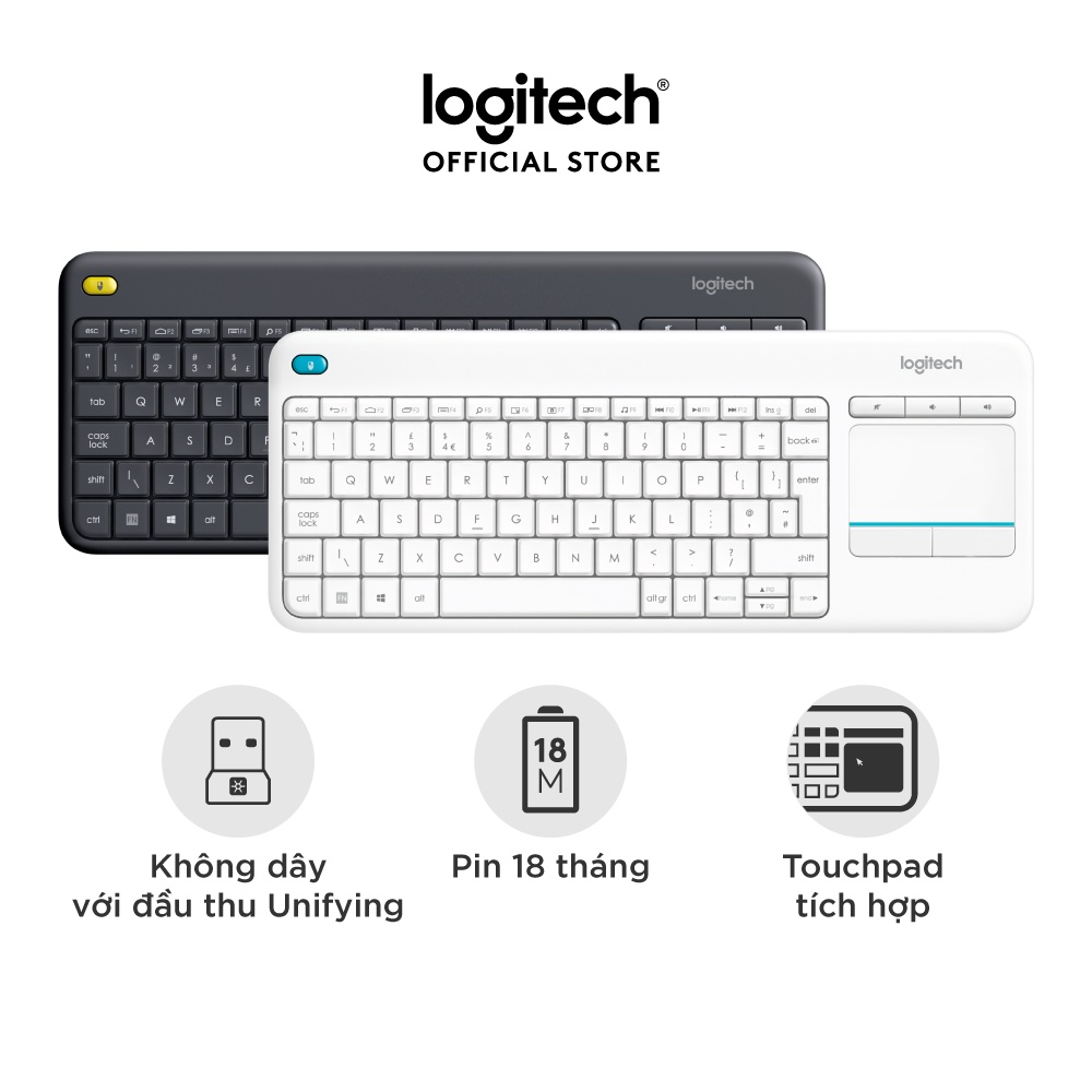 Bàn phím không dây Logitech K400 Plus, có touchpad để kết nối PC – TV, Laptop/Tablets