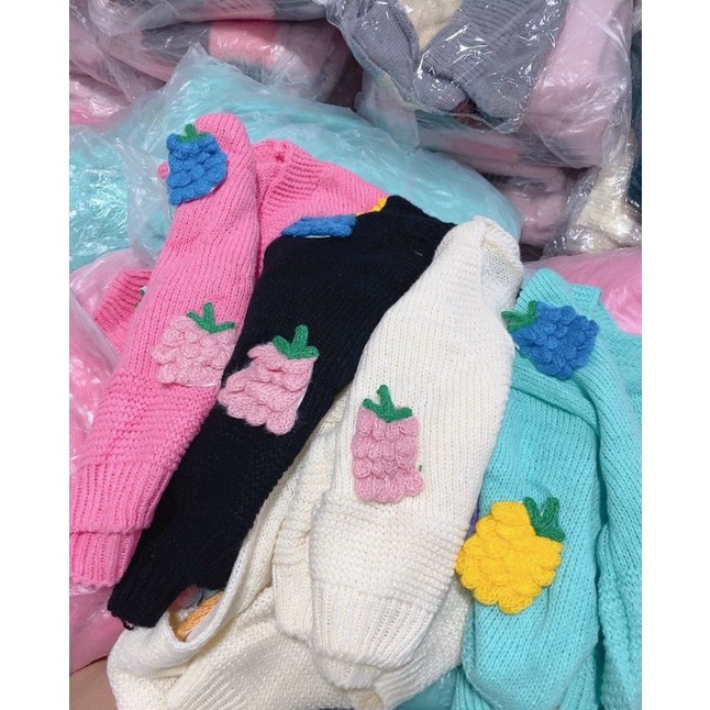 [Sale] ÁO KHOÁT LEN DÀY CARDIGAN ĐÍNH THƠM KHÓM NHO ẢNH CHỤP THẬT