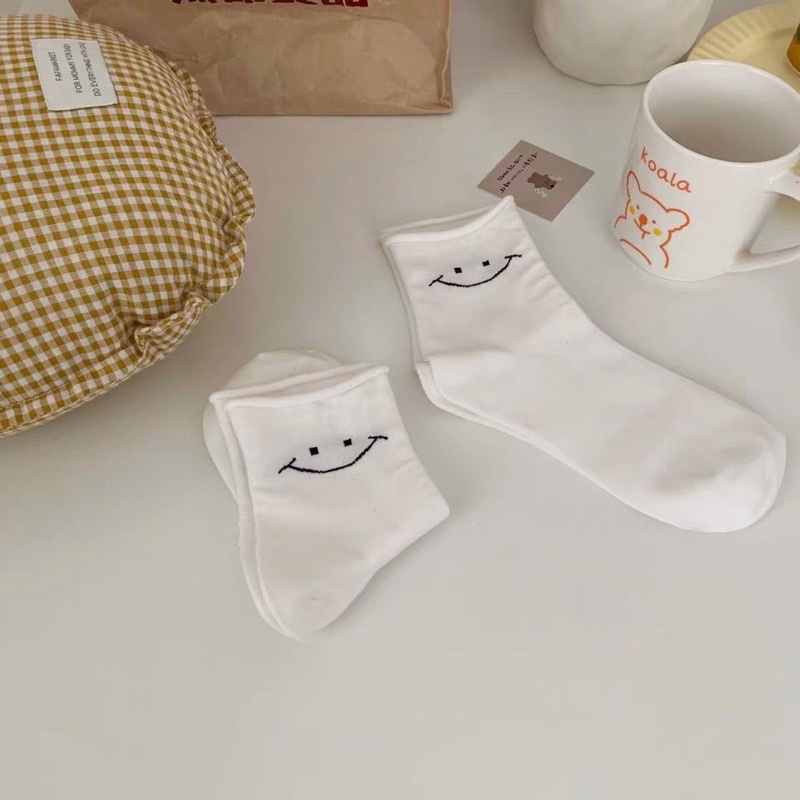 Tất cổ cao mặt cười Hàn Quốc chất cotton co giãn xinh
