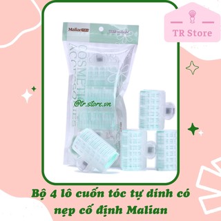 Bộ 4 lô cuốn tóc tự dính có nẹp cố định Malian xanh mint