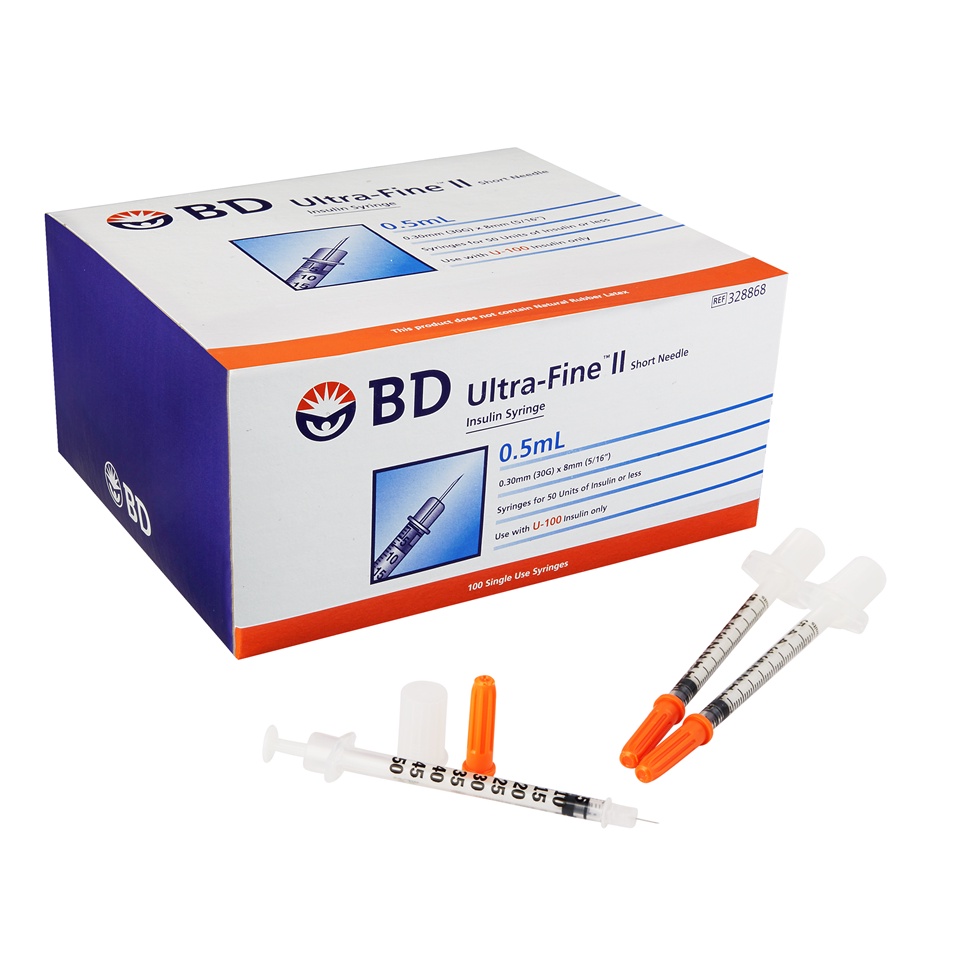Bơm tiêm insulin  BD Ultra-Fine™ dành cho người điều trị tiểu đường, 8mm, 0.5cc 30G (Hộp 100 cây)