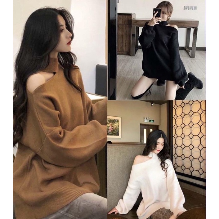 Áo Khoét Vai Bo Len Tăm Siêu Xinh, áo lệch vai nữ đẹp tay dài form áo ...