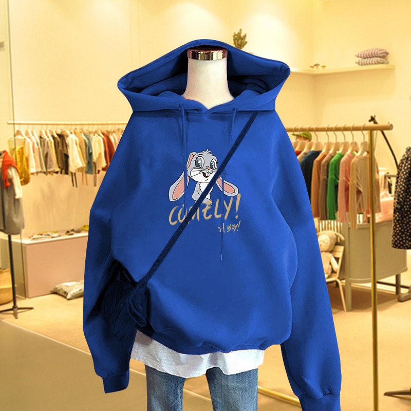 Áo Hoodie Nữ HappyFamily Màu Xanh Rêu Hot Trend Comely Hình Chú Thỏ Xinh Xắn Chất Nỉ Da Cá 100 Cao Cấp