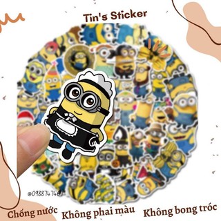Set 10 30 50 sticker MINIONS chống thấm nước decal dán nón bảo hiểm laptop xe máy đàn guitar bình giữ nhiệt
