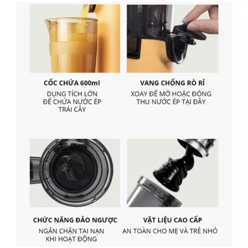 Giảm 70% Máy ép chậm trái cây Hoa Quả Xuất xứ Thái Lan Công Suất mạnh 260W, Gấp đôi máy ép thường, không lẫn bã