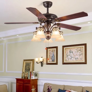 Quạt Trần Đèn Tân Cổ Điển Cánh Gỗ,Quạt Trần Trang Trí Phòng Khách Có Remote Từ Xa,Bảo Hành 5 Năm
