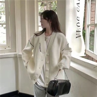 Áo Khoác Cardigan Nét Đứt Đen/Trắng Form Rộng Nam Nữ